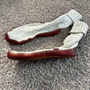 Acorn Comfort on Earth Burgundy Leather Knit Slipper Socks Women 9 10 M 7.5 8.5